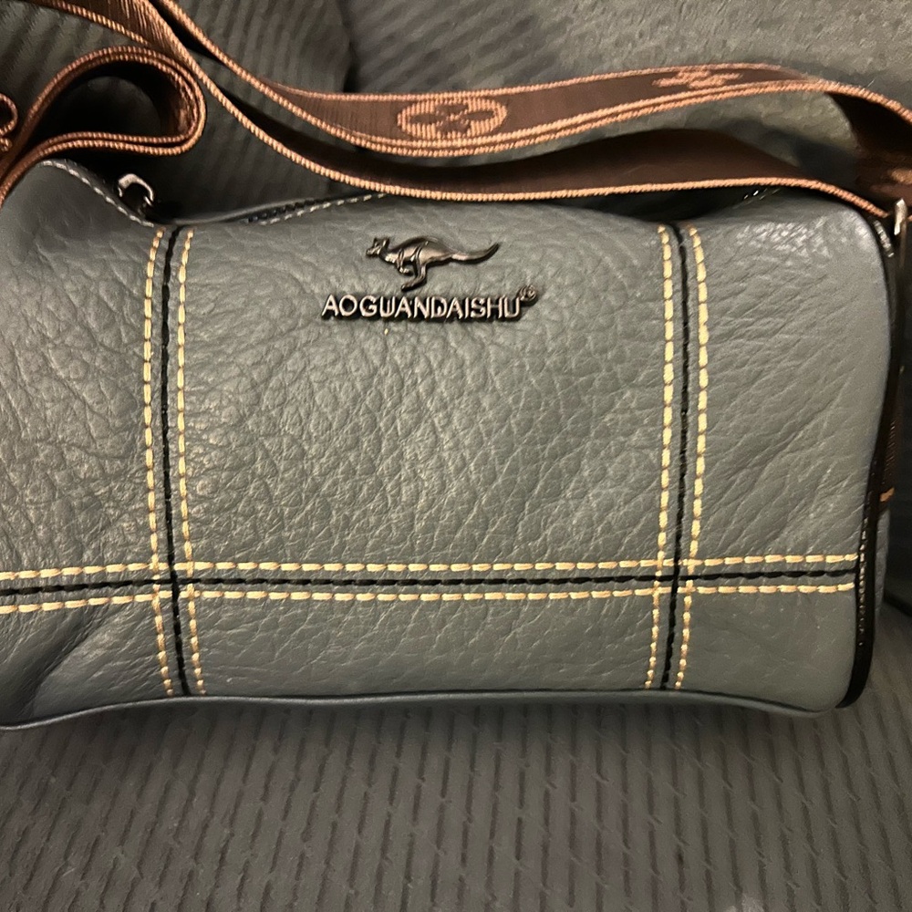 Steel blue/ Gray Leather Crossbody Bag